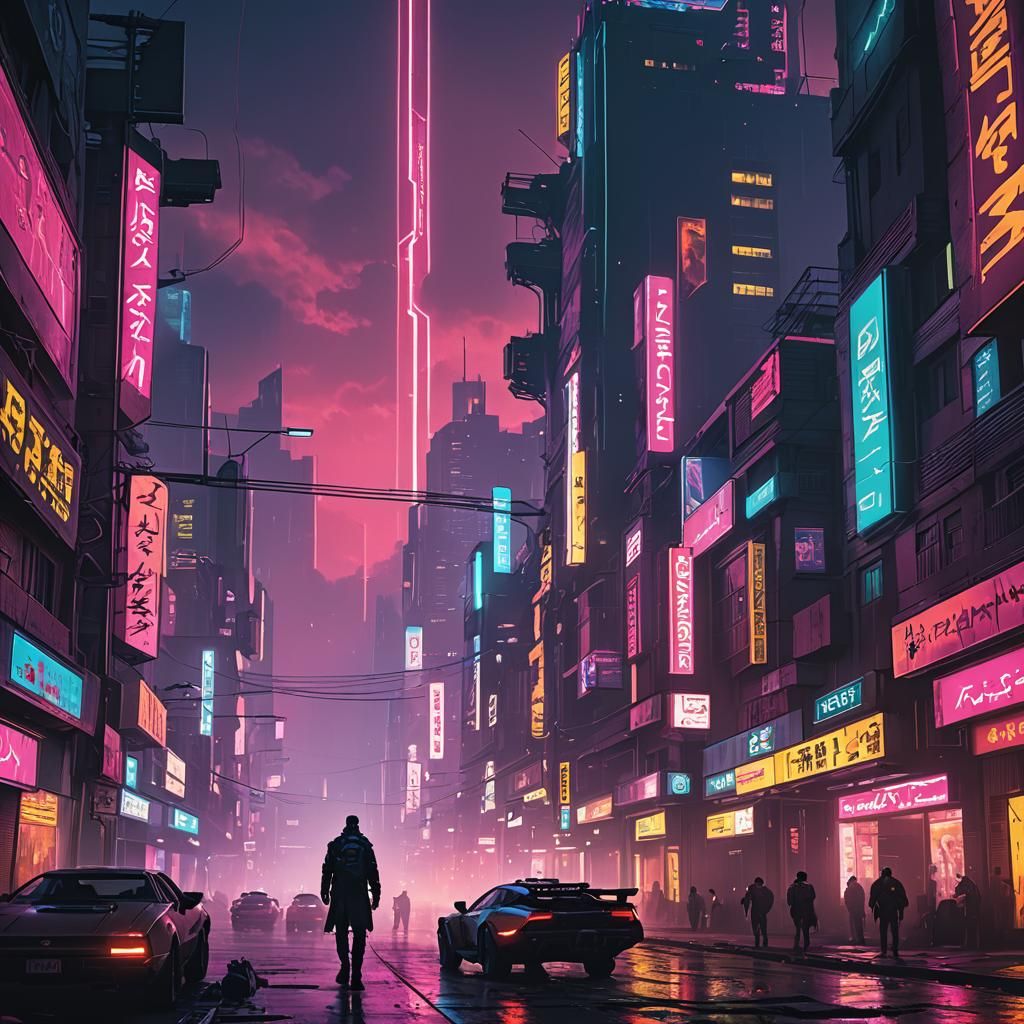 Neon Cityscape at Night in Cyberpunk Style