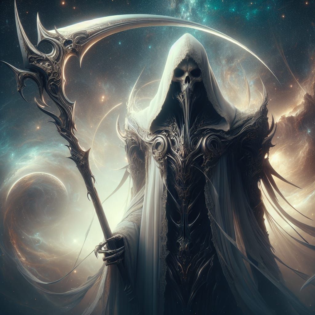 White Reaper Wielding Double Exposure Scythe