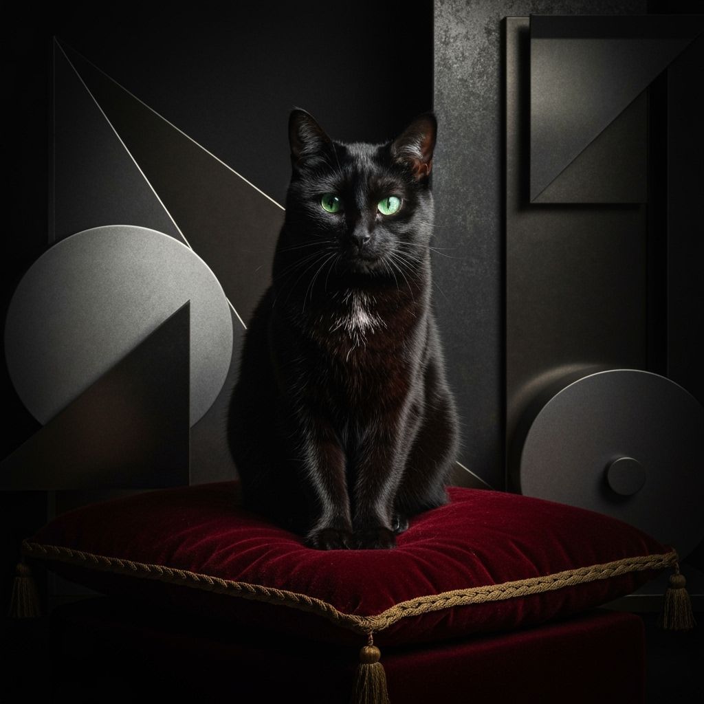 Regal Black Cat in Dramatic Light, Constructivist Style