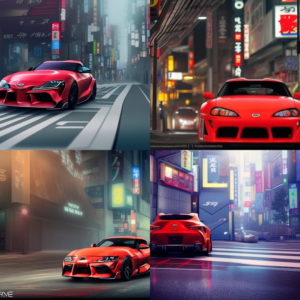 Toyota Supra Drifting Through Tokyo: Detailed Matte Painting