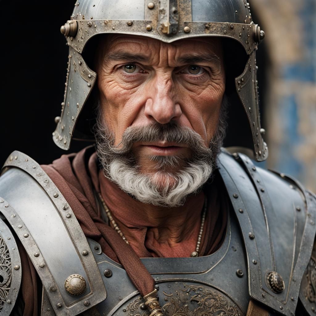 Worn General in Armor: Close-Up Color Portrait