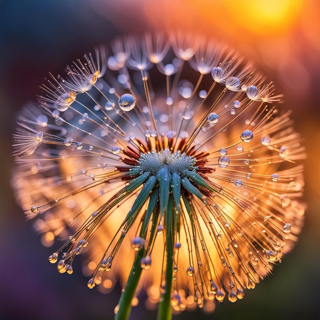 Dandelion Dewdrop Macro: Hyperrealistic Studio Photography