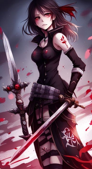 Gothic Girl with Greatsword in Anime Style