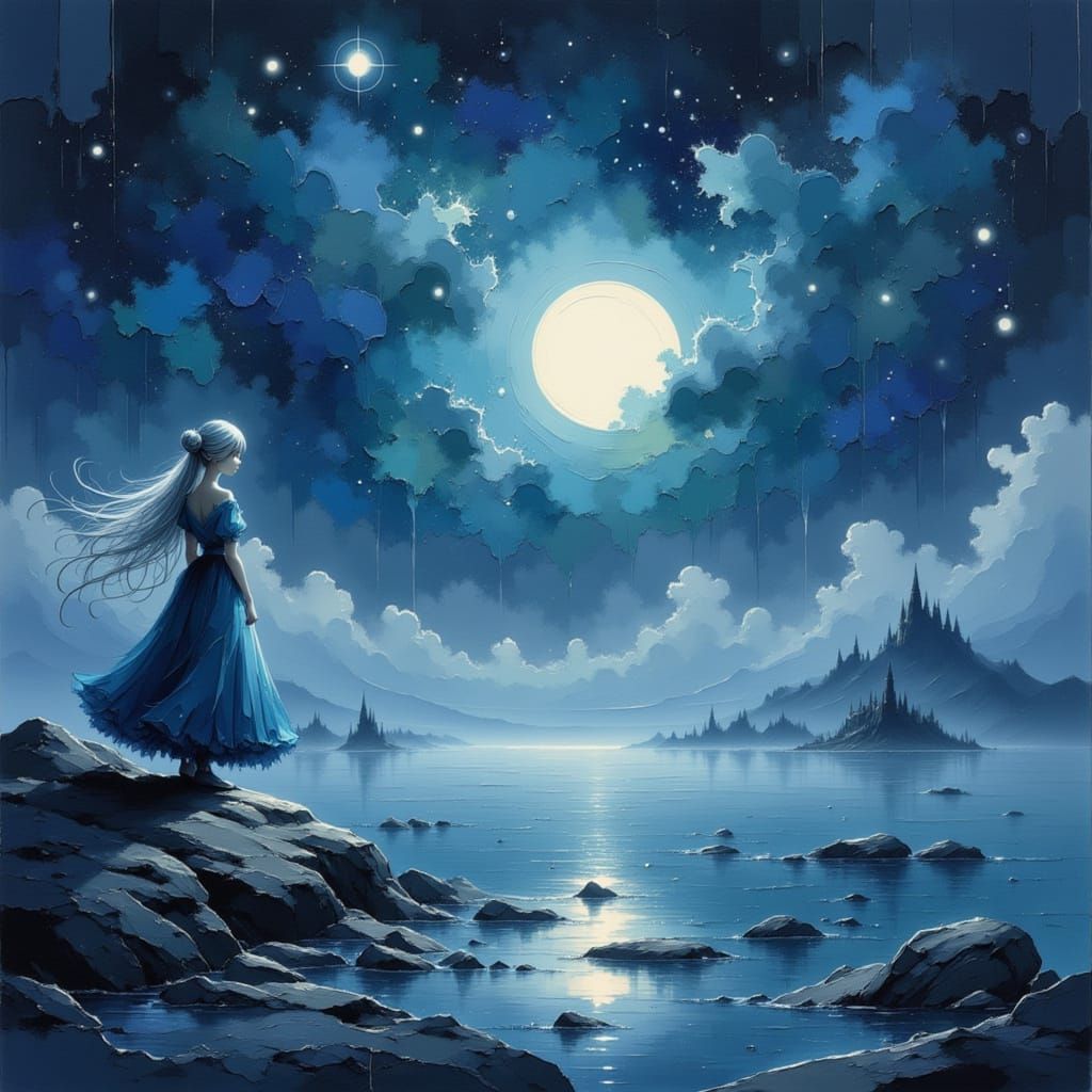 Anime Princess on Misty Moonlit Shore