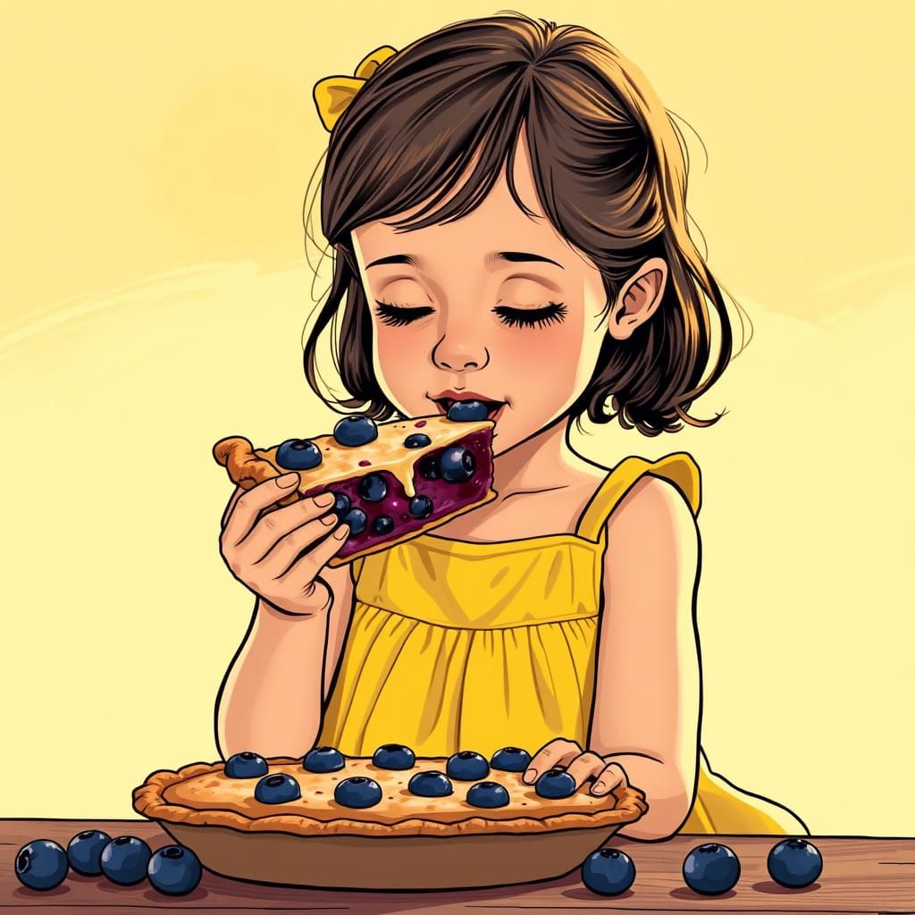 Girl Eating Pie in Comic Book Style