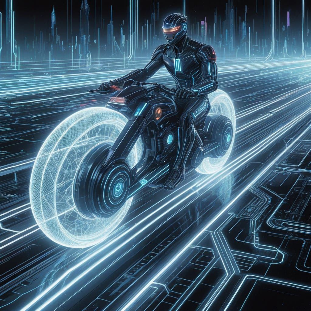 Tron Light Cycle Concept Art in Neon Style