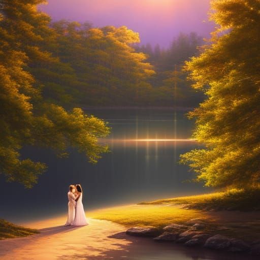 Romantic Anime Couple at Sunset: Award-Winning Digital Art