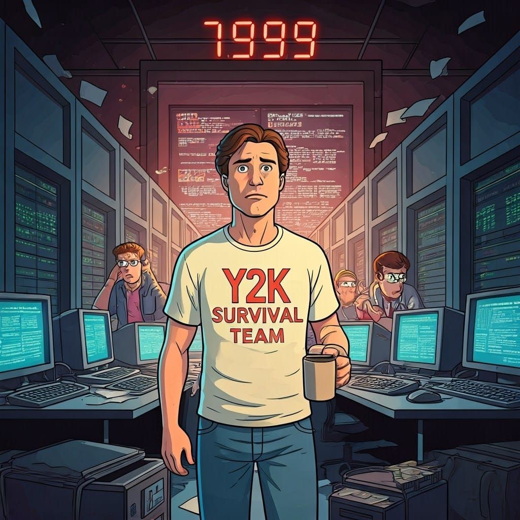 Frantic IT Specialist Bracing for Y2K Chaos