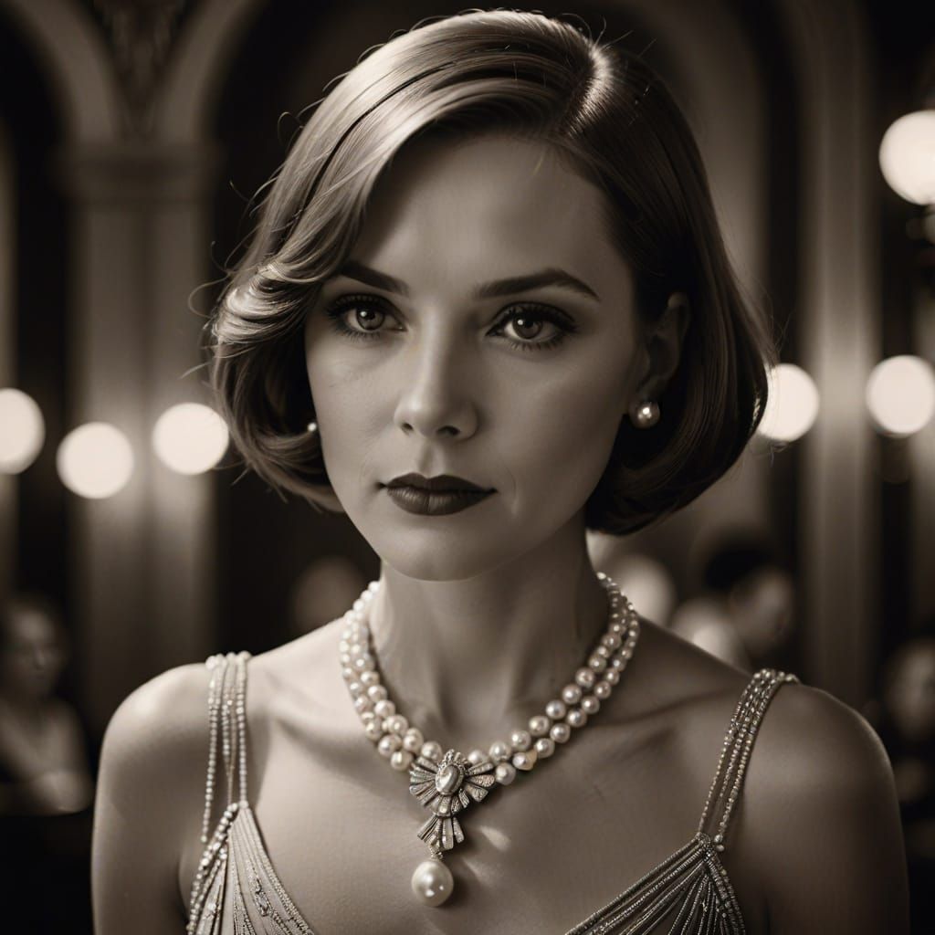 Elegant Art Deco Portrait in Silver Gelatin Style