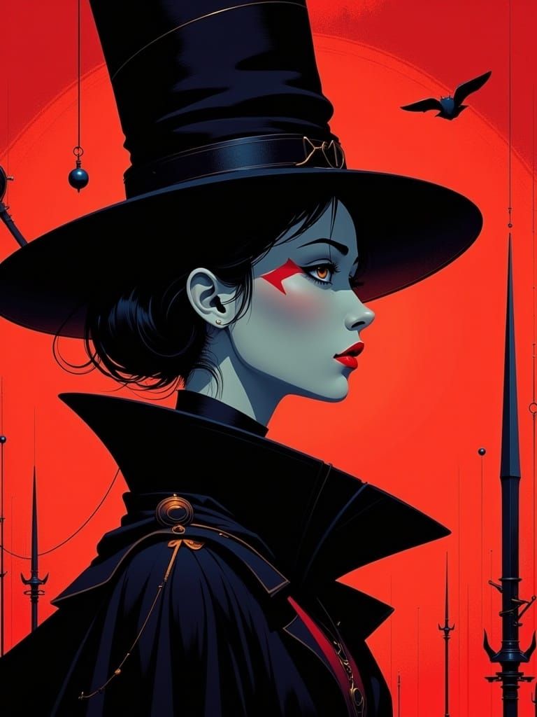 Punk Warlock Portrait in Minimalist Illustration Style