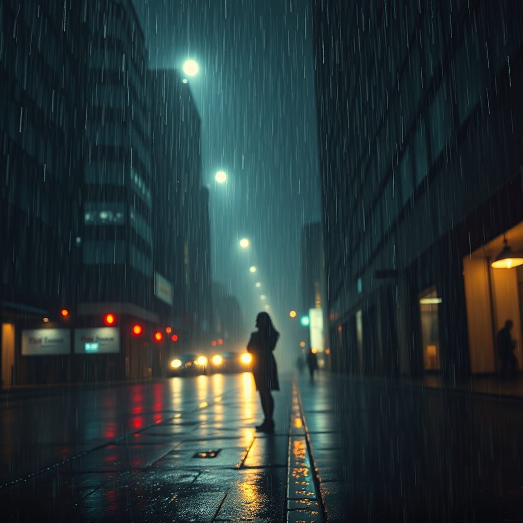 Rainy Cityscape at Night