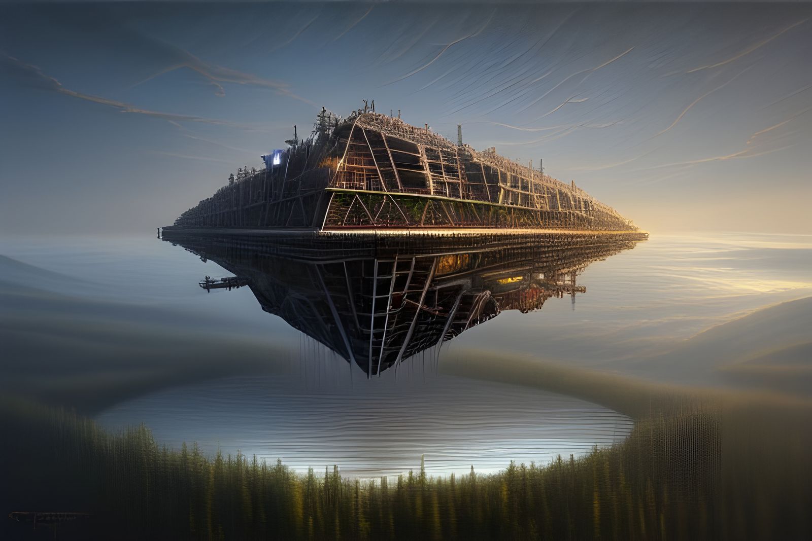 Floating Cube Megastructure in Surreal Style