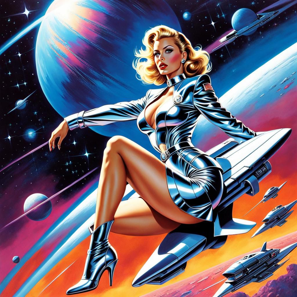 Cyberpunk Space Pilot in Retro 80s Sci-Fi Style