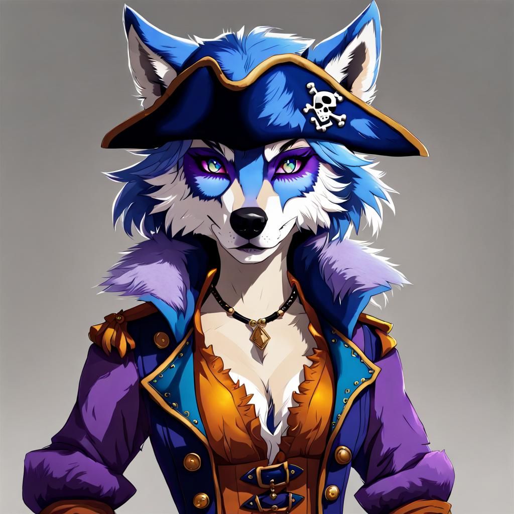 Blue Furred Wolf Anthro Pirate