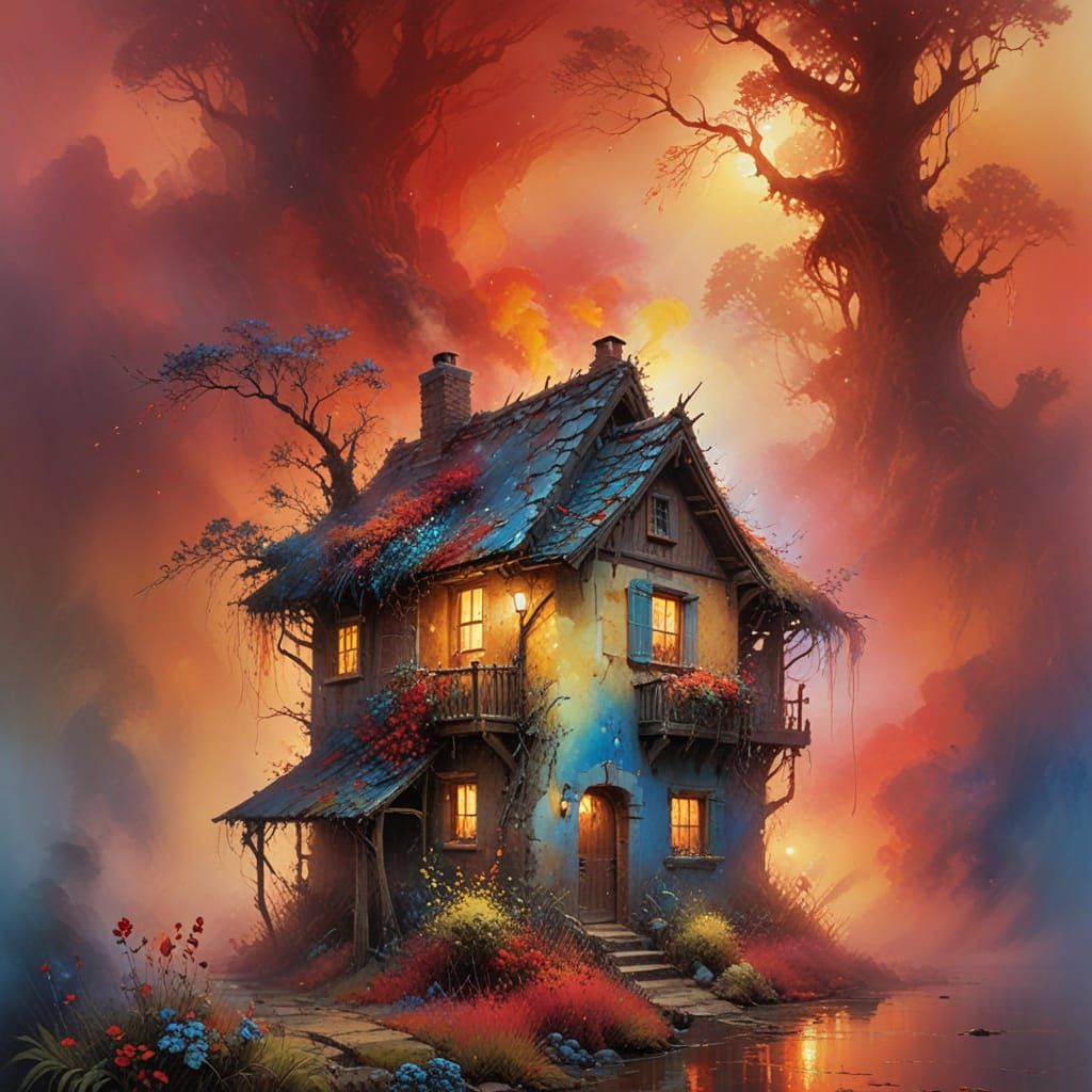 Cozy Rustic Cottage in Ethereal Sunrise Light