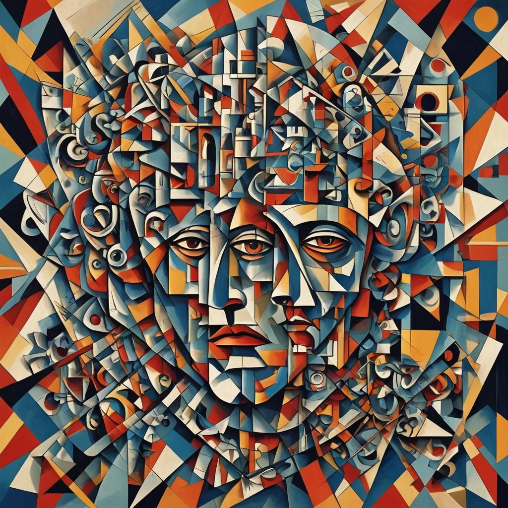 Cubist Prayer: Geometric Fauvism Art Deco Painting