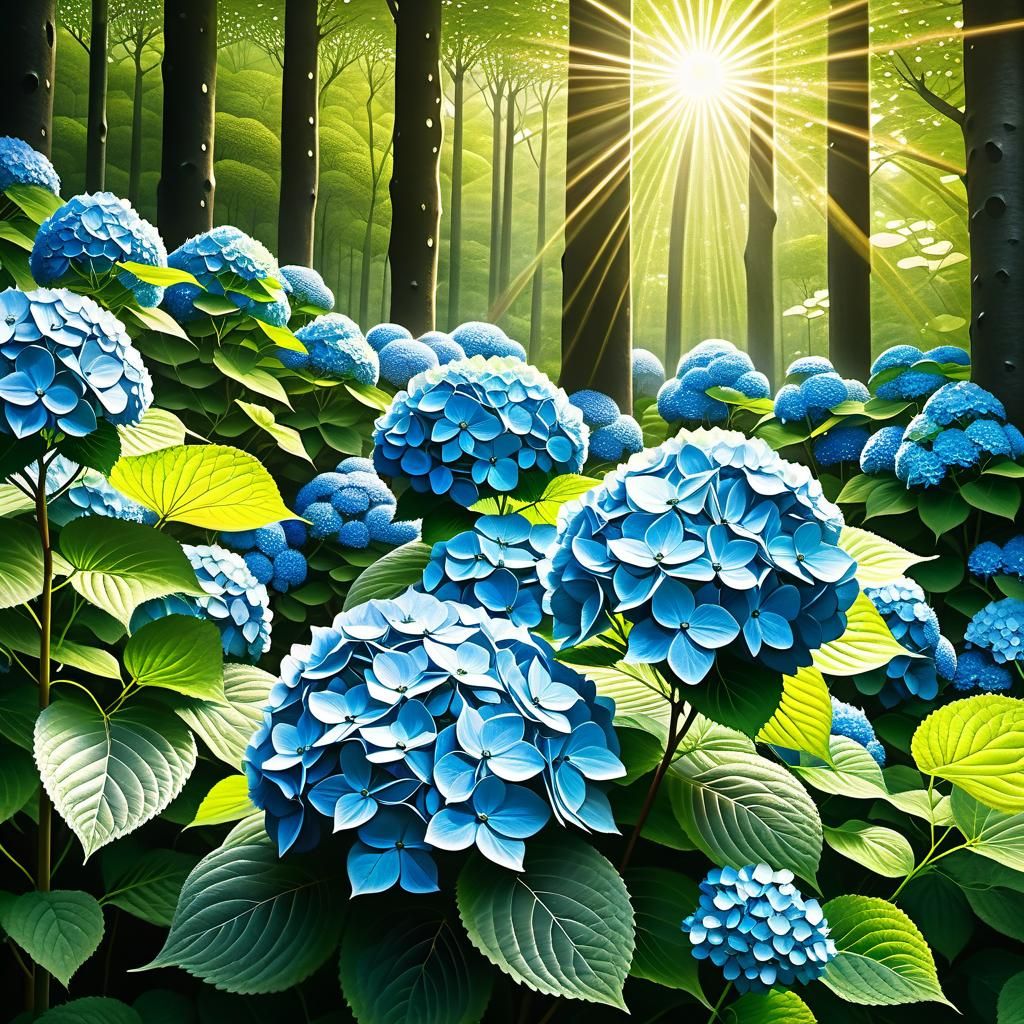 Lush Hydrangea Forest in Surrealist Style