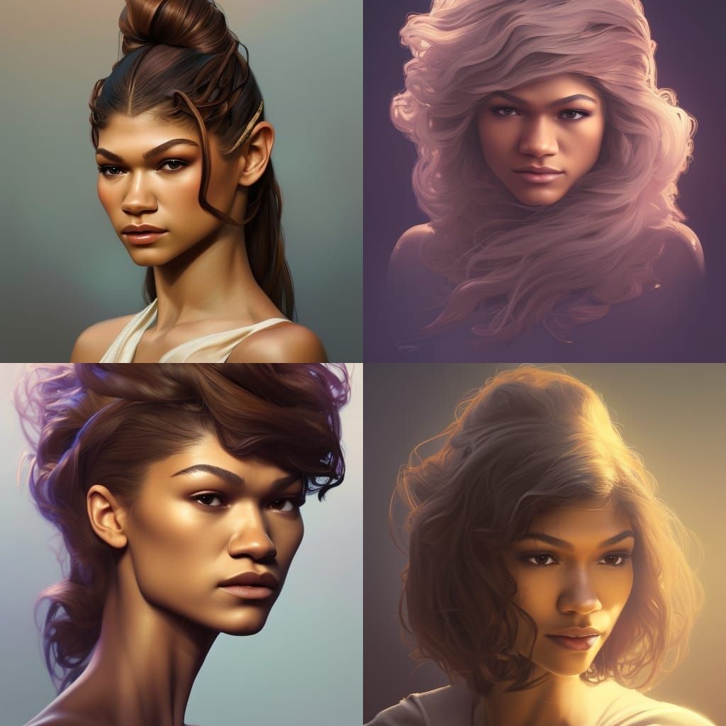 Zendaya Portrait in Hyperdetailed Art Nouveau Style