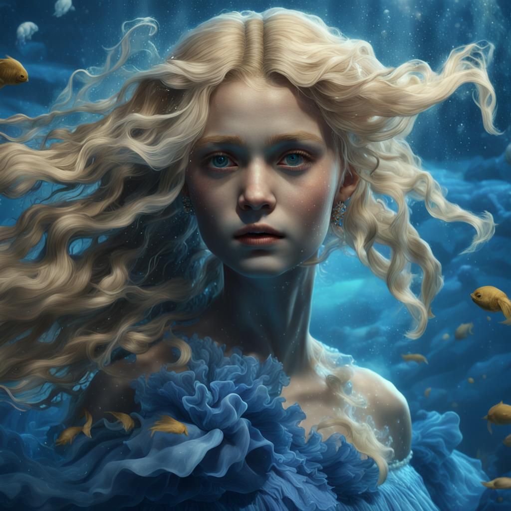 Underwater Girl in Blue Dress: Fantasy Concept Art