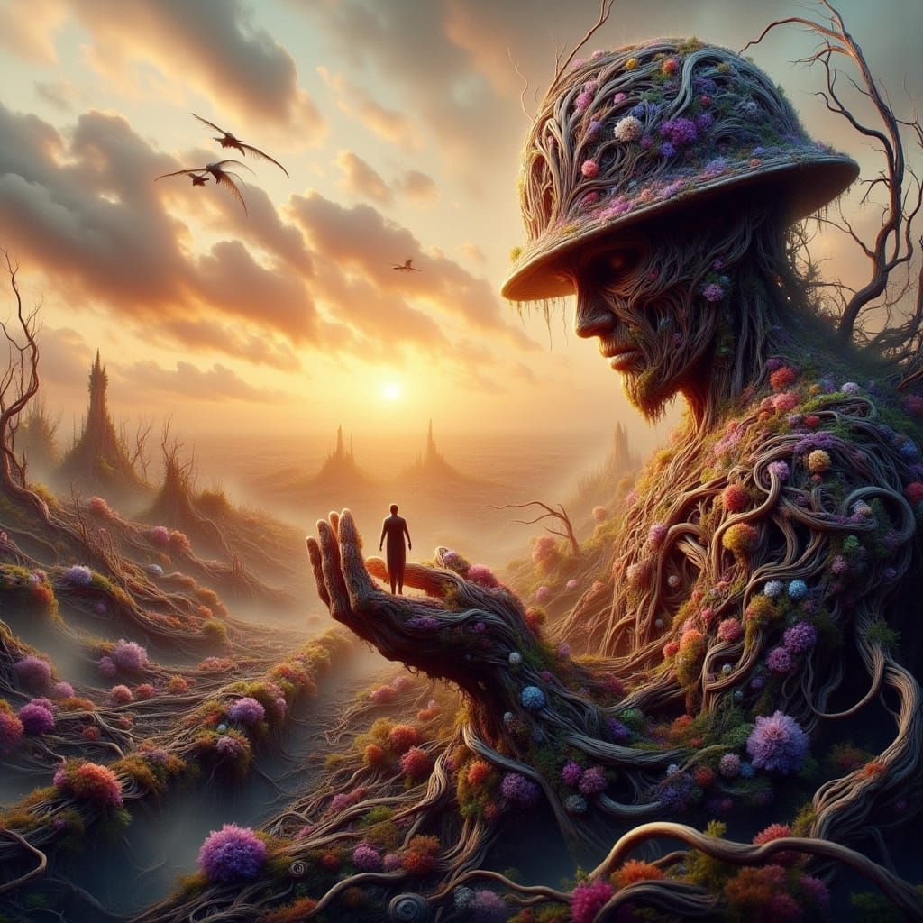 Serene Landscape Meets Military Conflict: Double Exposure Ar...