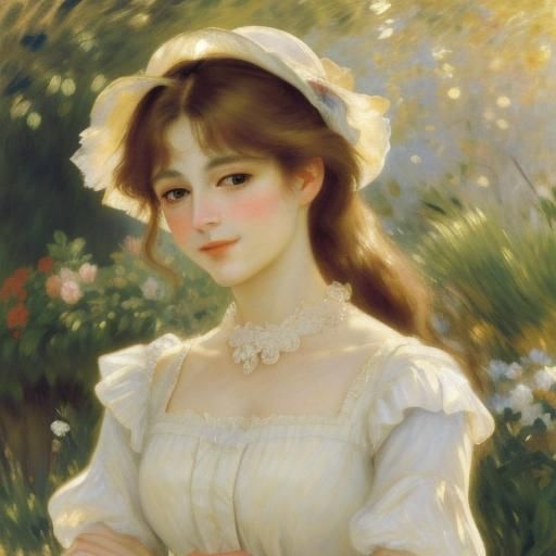 Smiling Old Woman in Sunlit Garden, Impressionism