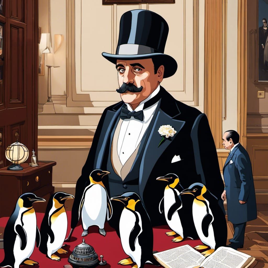 "Ladies and Gentlemen, I, Hercule Poirot, have gathered you here to tell you, one of you is not a penguin!"