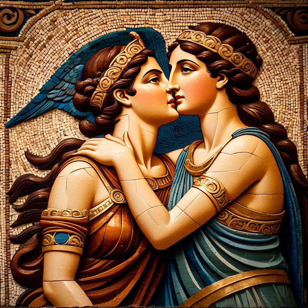 Ancient Greek Mosaic of Embracing Women