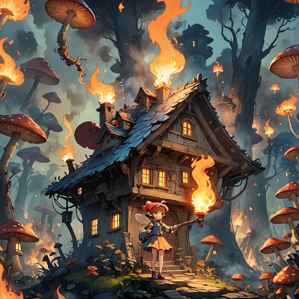 Anime Fairy Sets Mushroom House on Fire