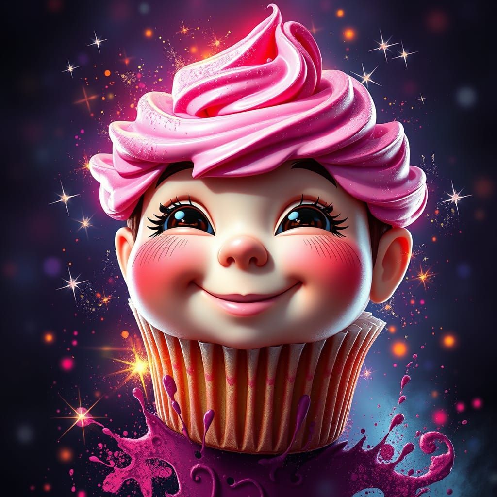Sparkling Cupcake Portrait in Hyperdetailed Style