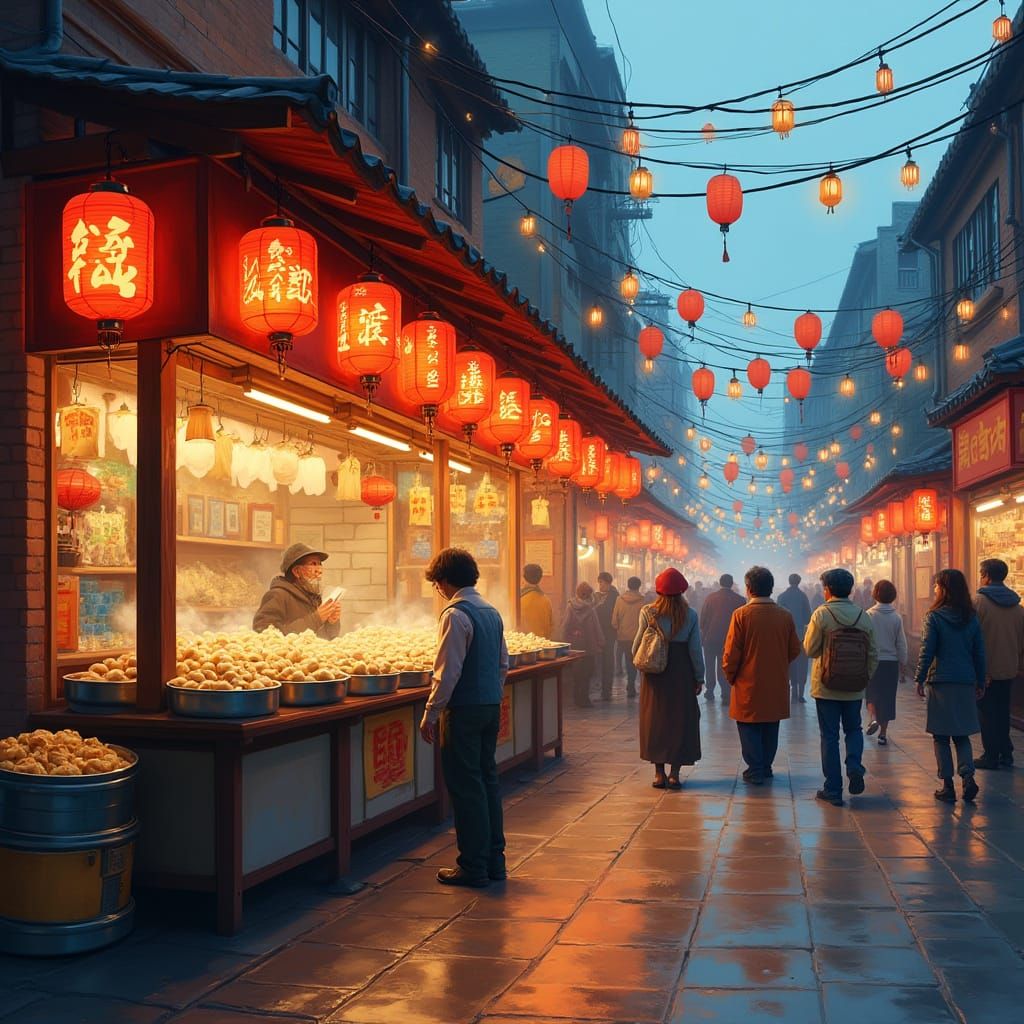 Dumpling Stall at Festival, Loish Style