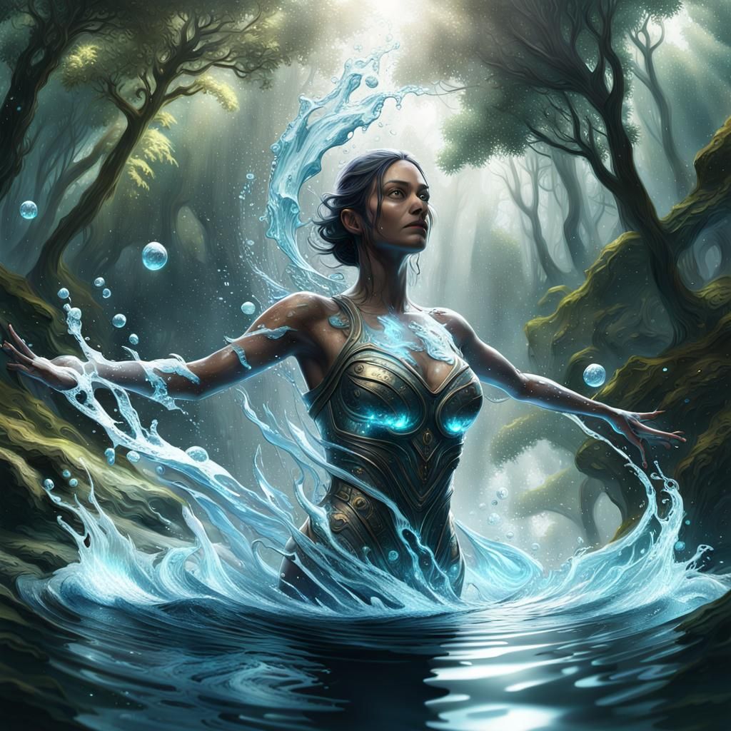 Water Elemental Woman with Swirling Water Body