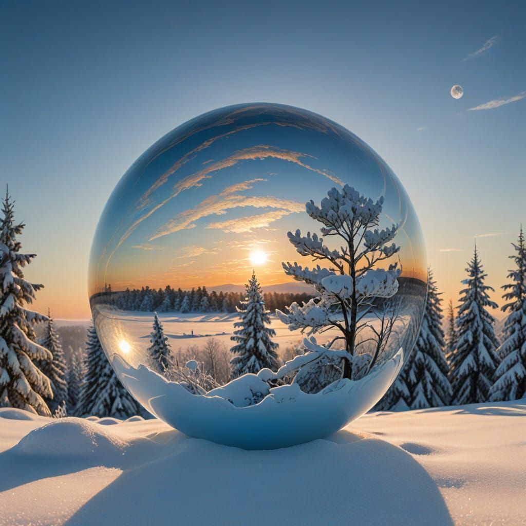 Surreal Watercolor Sunset Captured in a Crystal Glass Ball