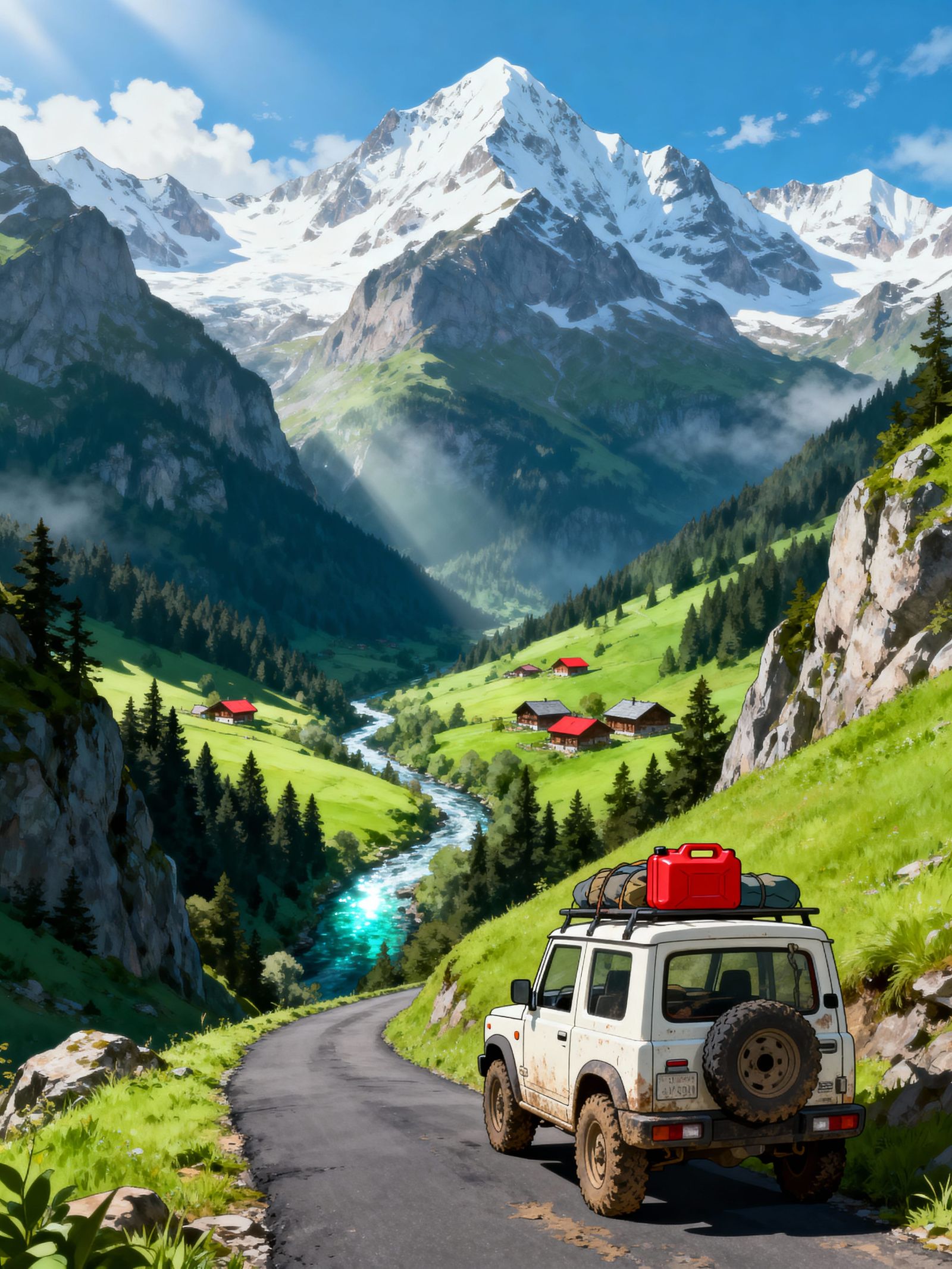 Cinematic Anime Art of Swiss Alps Panorama