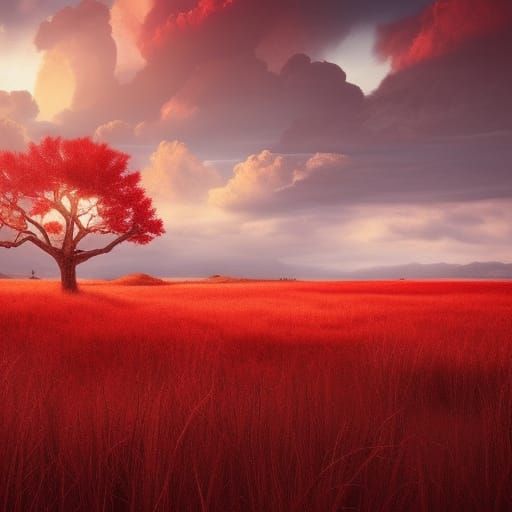Epic Red Landscape: A Maximalist Digital Painting