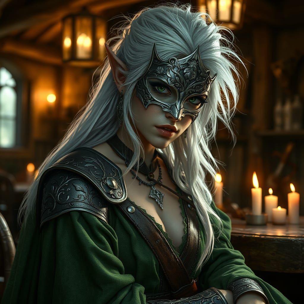 Ethereal Wood-Elf in Tavern: Fantasy Art