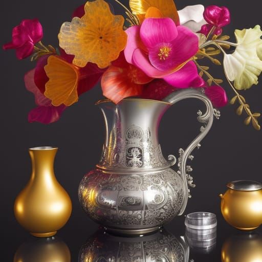 Dutch Still Life with Silver Jug: 3D Digital Art