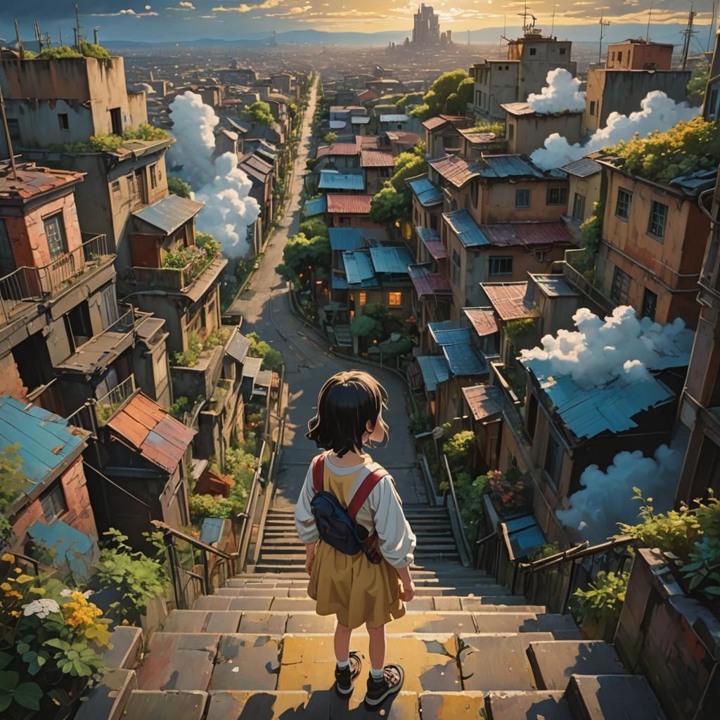 Girl at Crossroads: Heaven and Ruined City in Digital Art