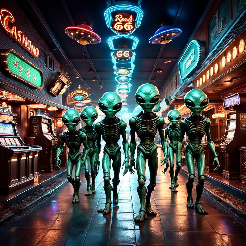 Aliens in Casino on Route 66: Digital Art