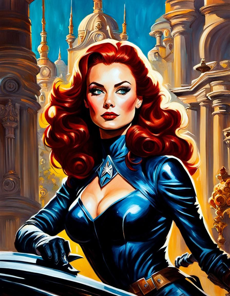 Glamorous Jean Grey Portrait in Frank Frazetta Style