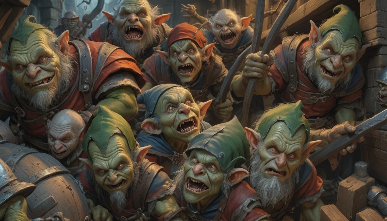 Goblins Mistreat Dwarves: A Hyperrealistic Fantasy Scene