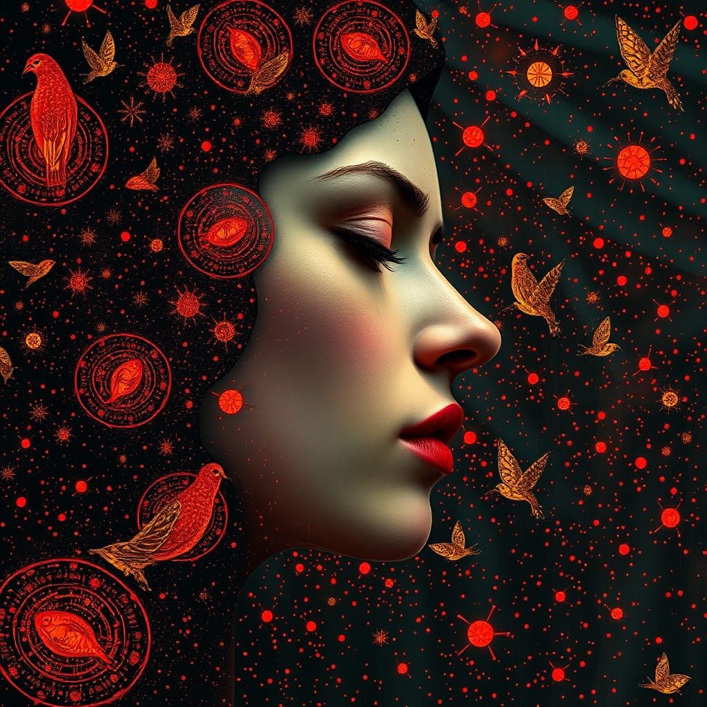 Vibrant Metaphysical Scene in Pointillist Style