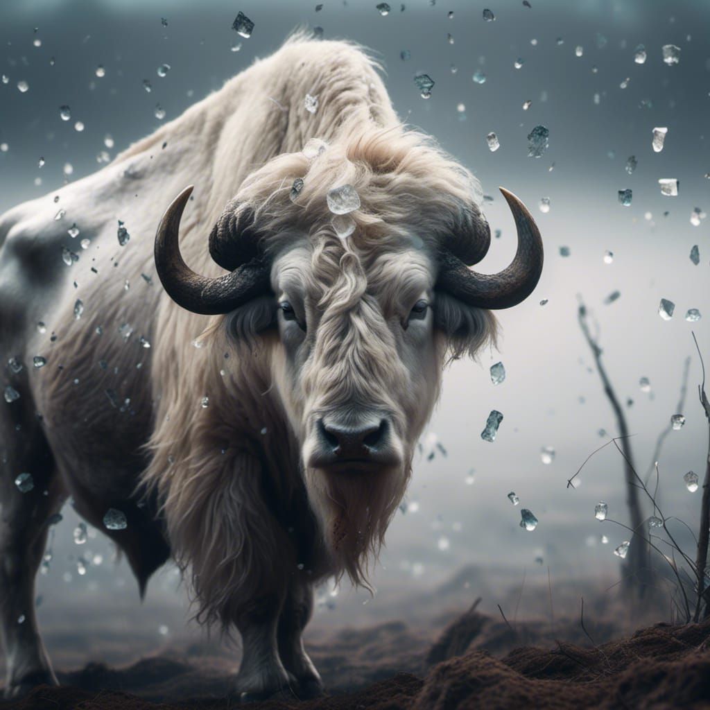 White Buffalo in Misty Landscape: Wildlife Photography