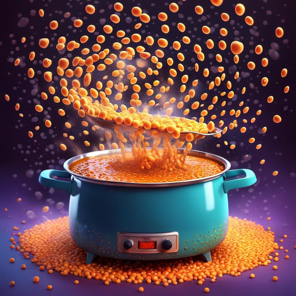 Vibrant Pixar-Style Kitchen Scene with Simmering Dal