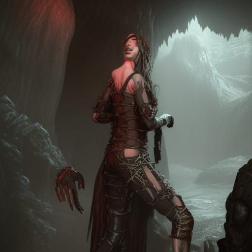 Realistic Vampire Woman in Dark Cave