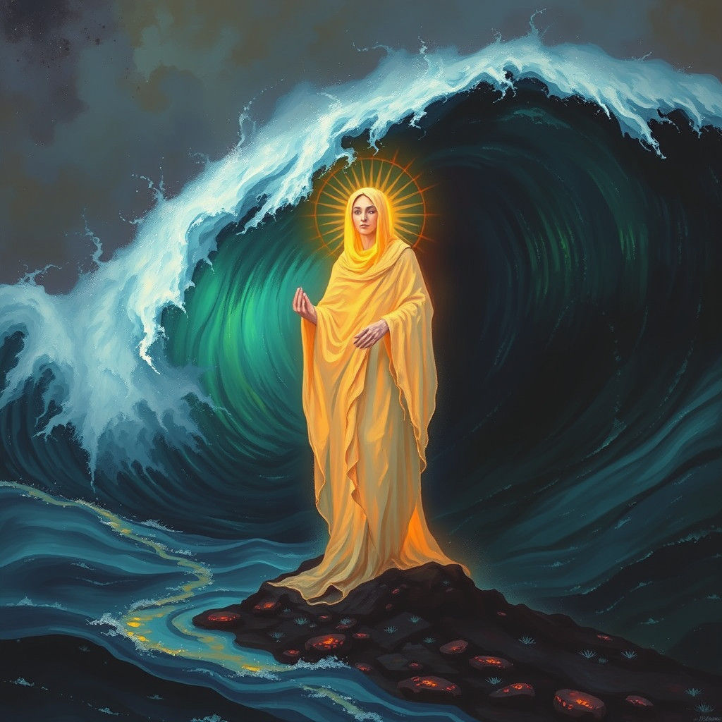 Ethereal Figure of Imagination Against a Wave of Fear