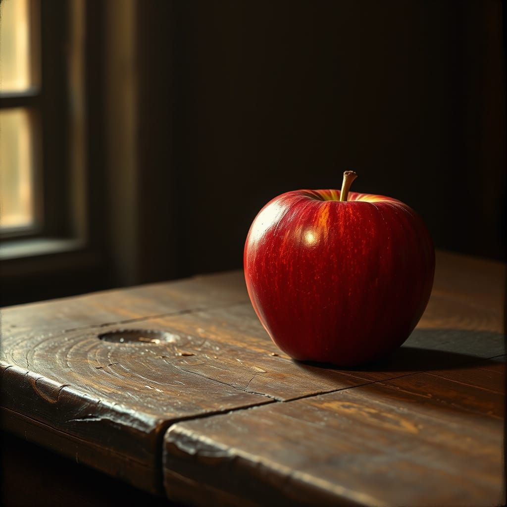 Vintage Still Life of a Red Apple in Warm, Golden Light