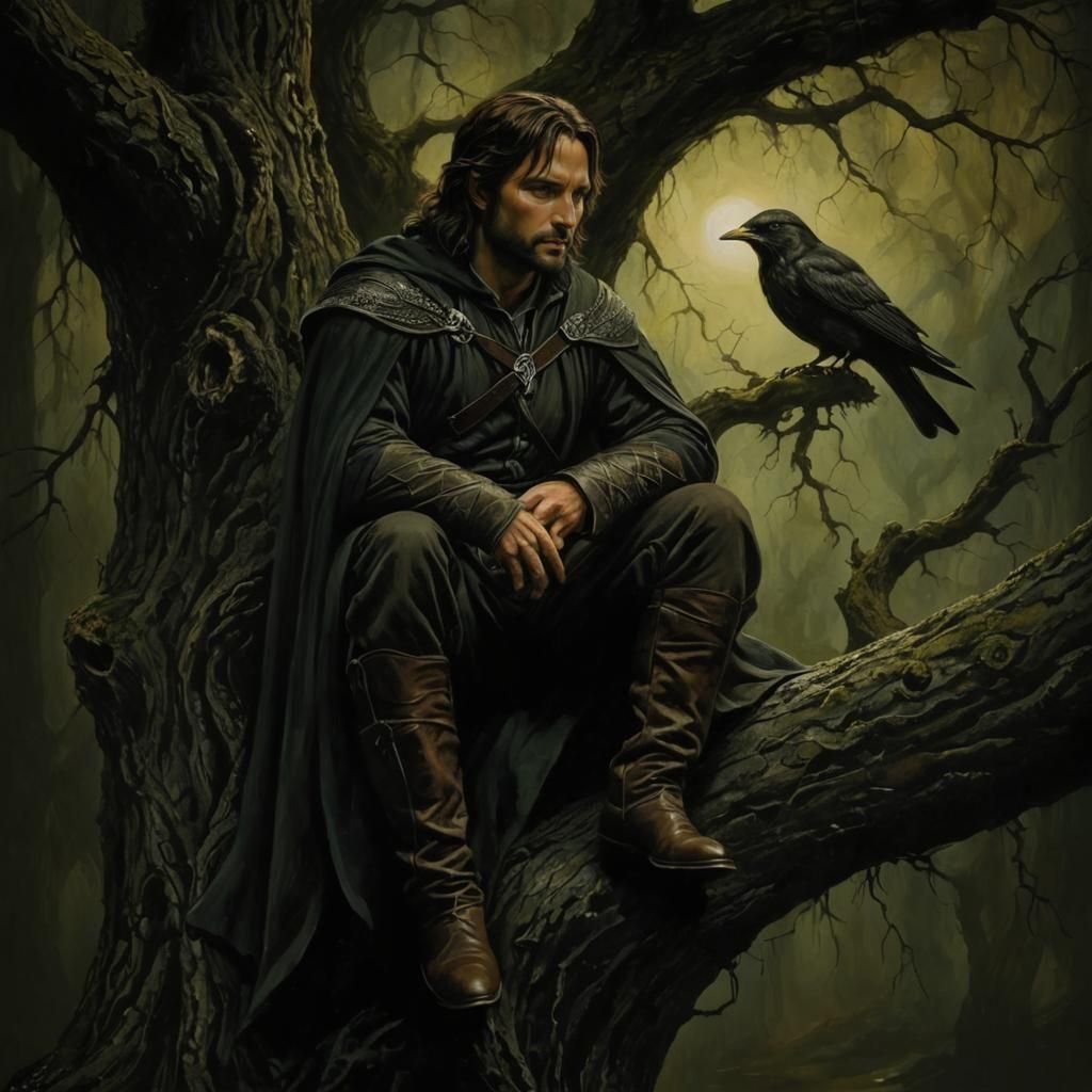 Noir Acrylic Painting of Aragorn in the Night