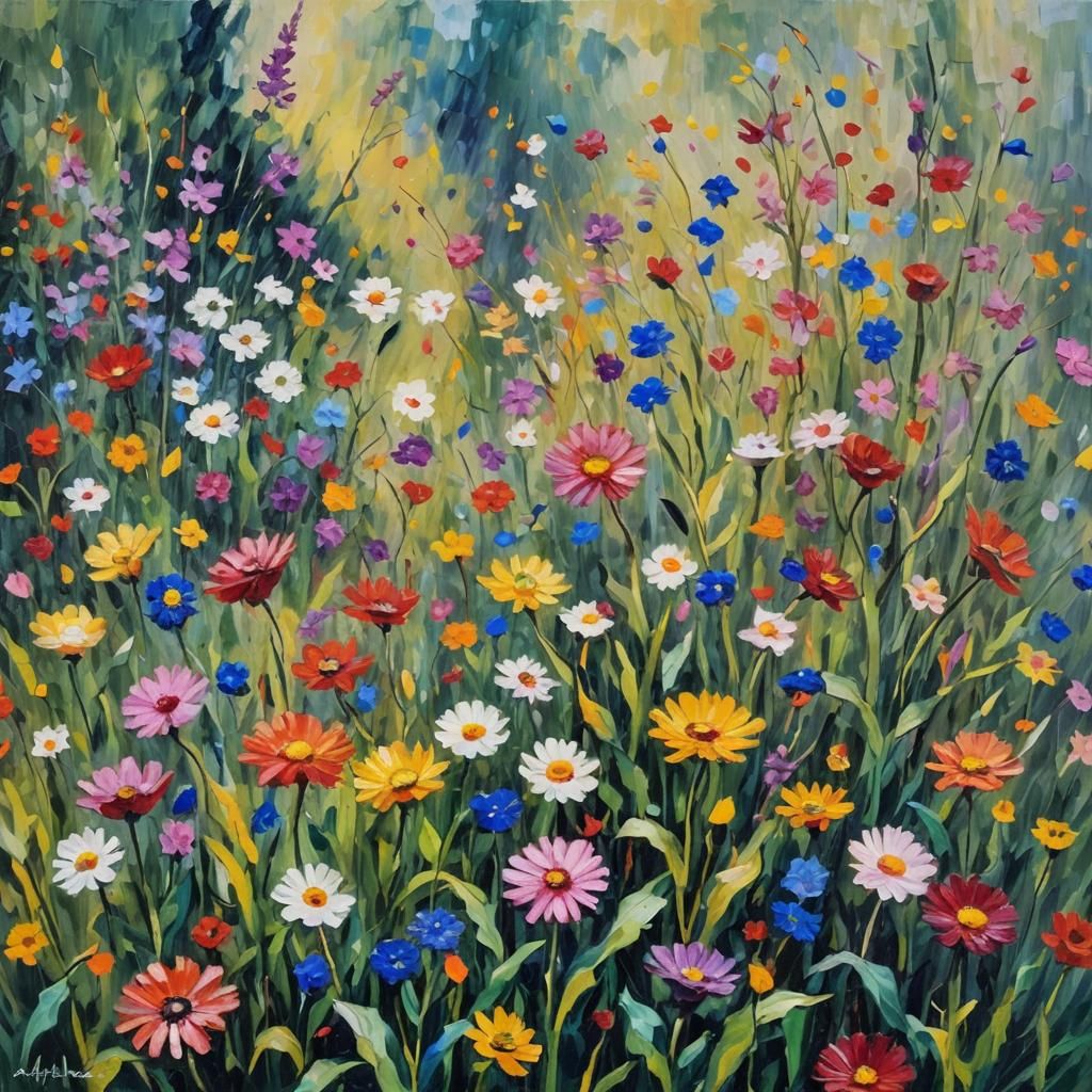 Impressionistic Abstract: Dancing Flowers in Oil