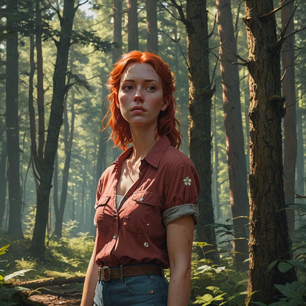 Fantasy Girl in Forest, Matte Painting Style