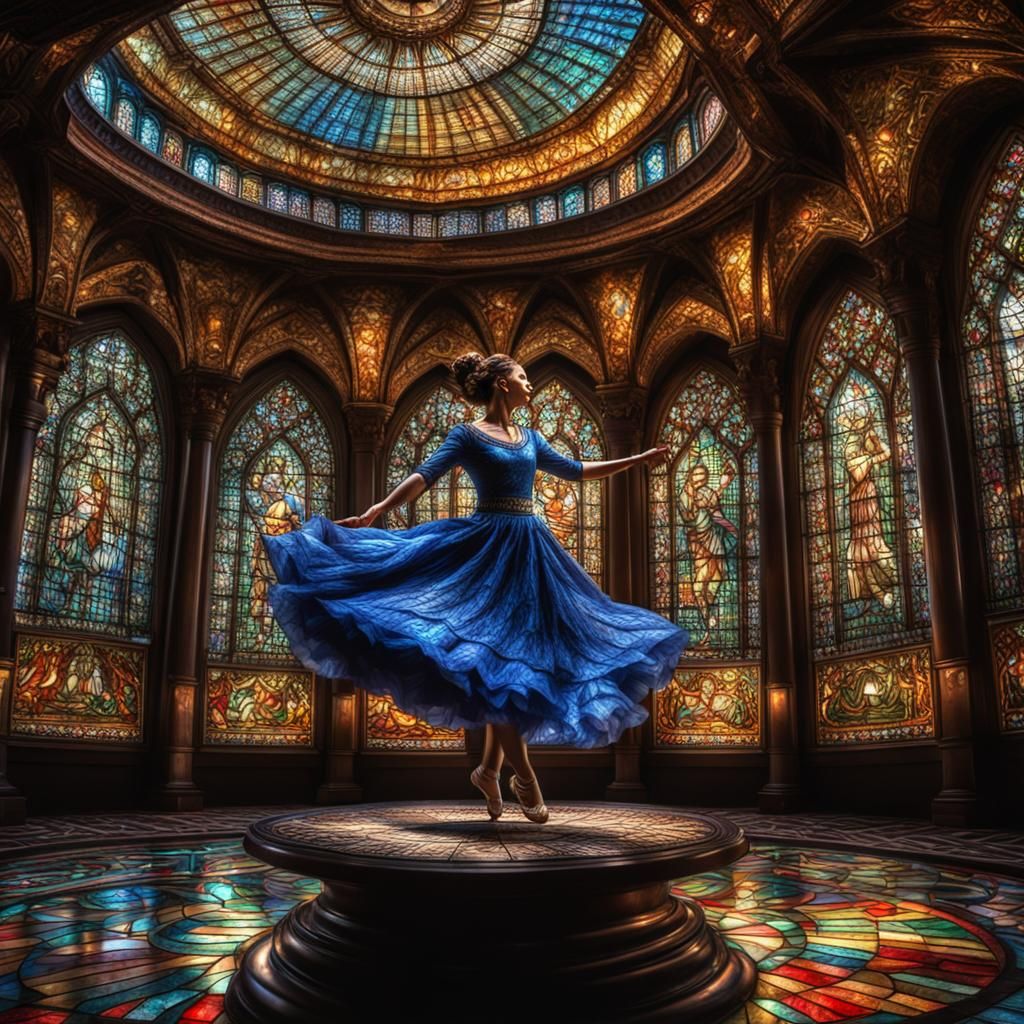 Exotic Stained-Glass Arena: A Dancer's Lavish Stage
